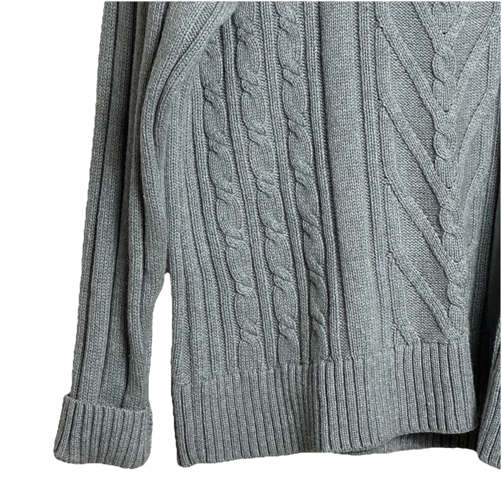 J. Crew Womens XL Gray Cable Knit Sweater Mock Neck Long Sleeve Cotton Pullover - Picture 3 of 7